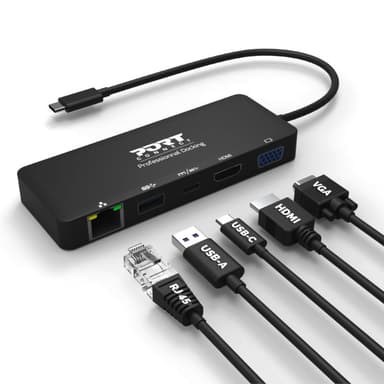 Port USB Type-C to 1 x RJ45|1 x USB3.0 SS|1 x Type-C 85W PD|1 x HDMI2.0|1 x VGA 30cm Cable Dock - Black