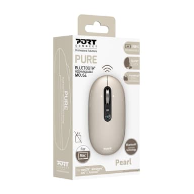 Port Connect PURE MAC Rechargeable Wireless and Bluetooth Mouse - Pearl